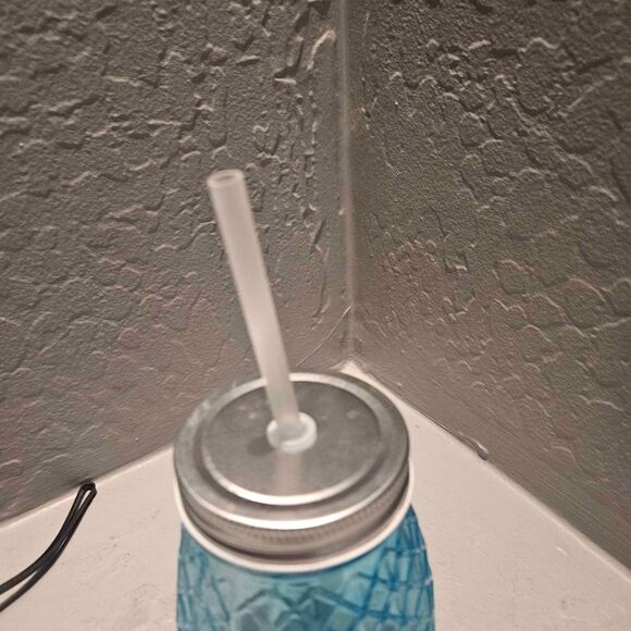 Blue Glass Pineapple Shaped Drinking Glass Mason Jar Sipper Glasses 16 ounce - Picture 3 of 4